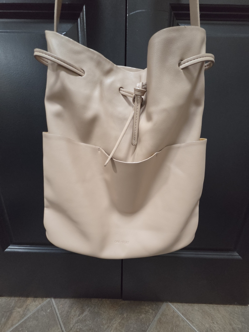 OAK + FORT Beige Drawstring Bucket Shoulder Bag